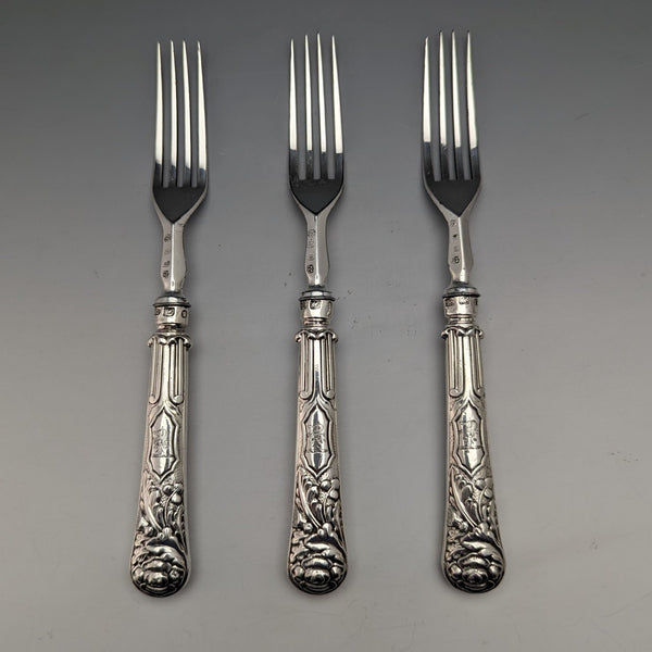 1830 年英國古董純銀手柄叉子 3 件套 John Rodgers & Sons